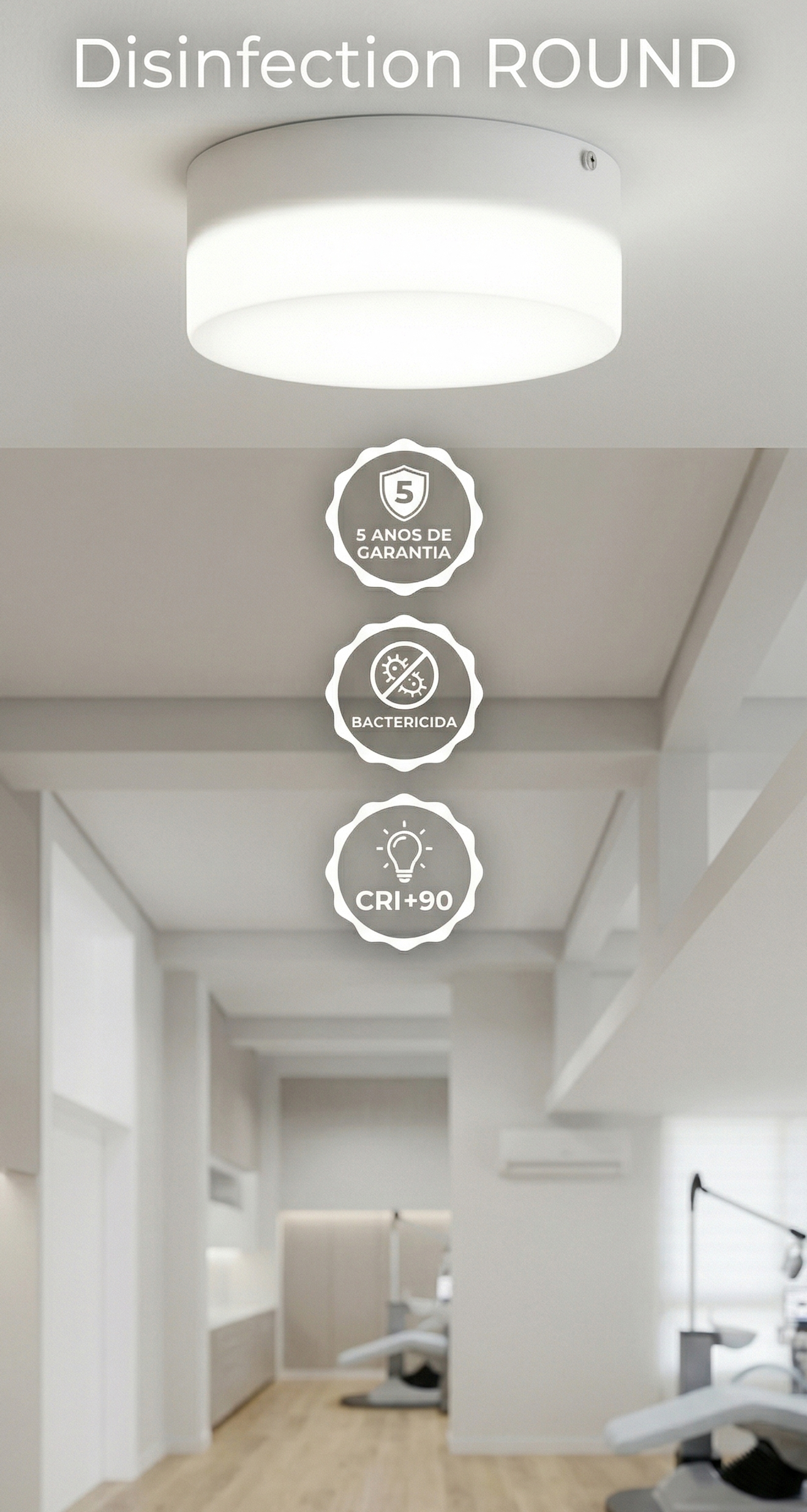 Luminária bactericida UV LED para ambientes críticos