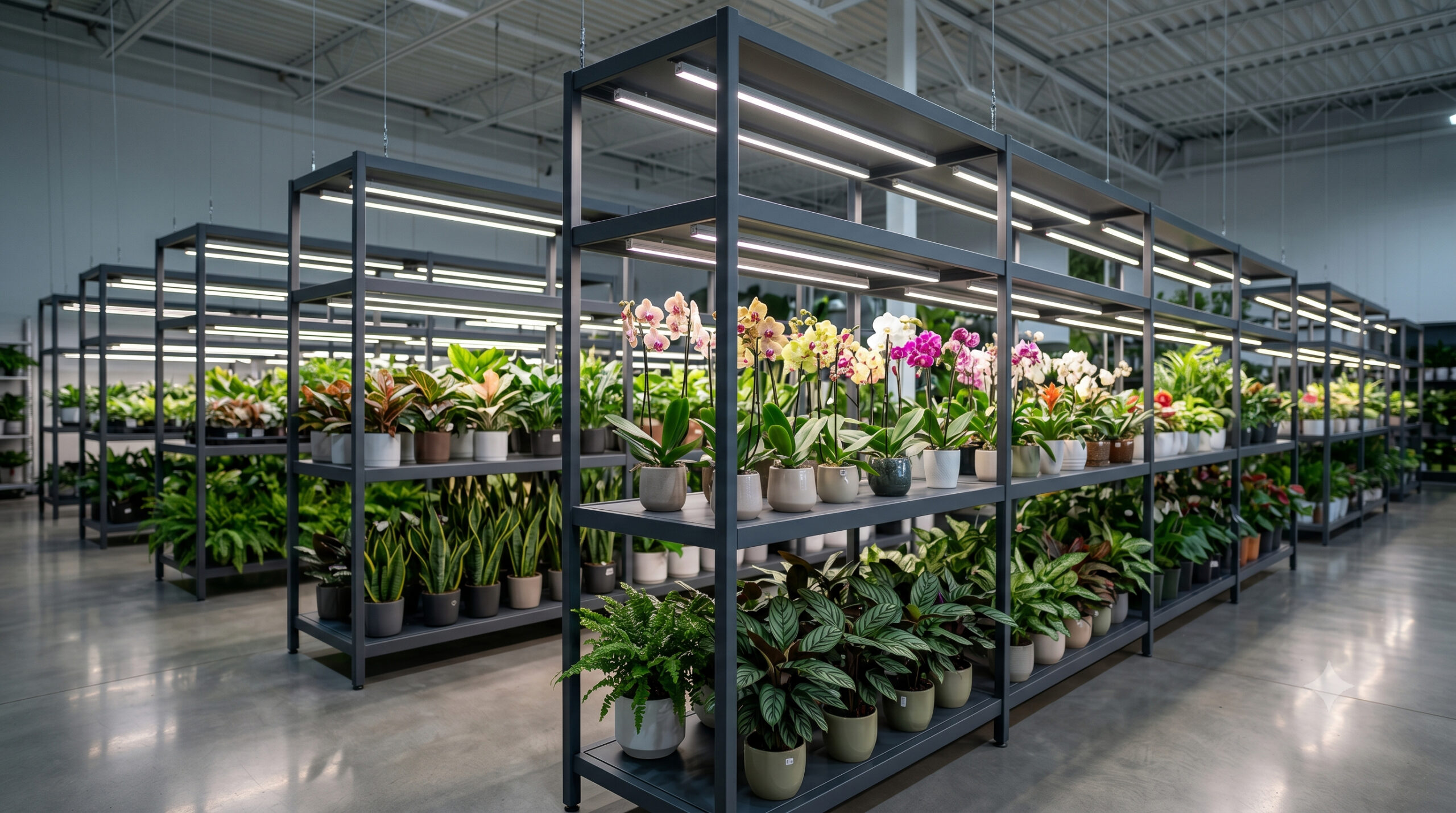 Floricultura iluminada com luminárias de cultivo LEDs-up®